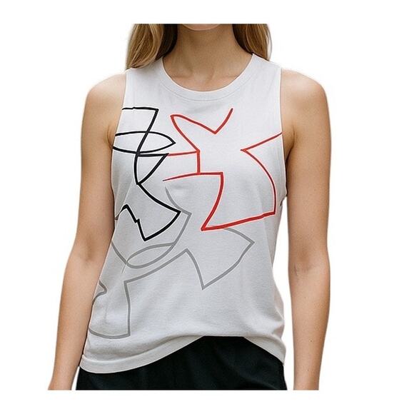 Under Armour Sz L sleeveless orange & white abstract workout or casual wear - Picture 1 of 5
